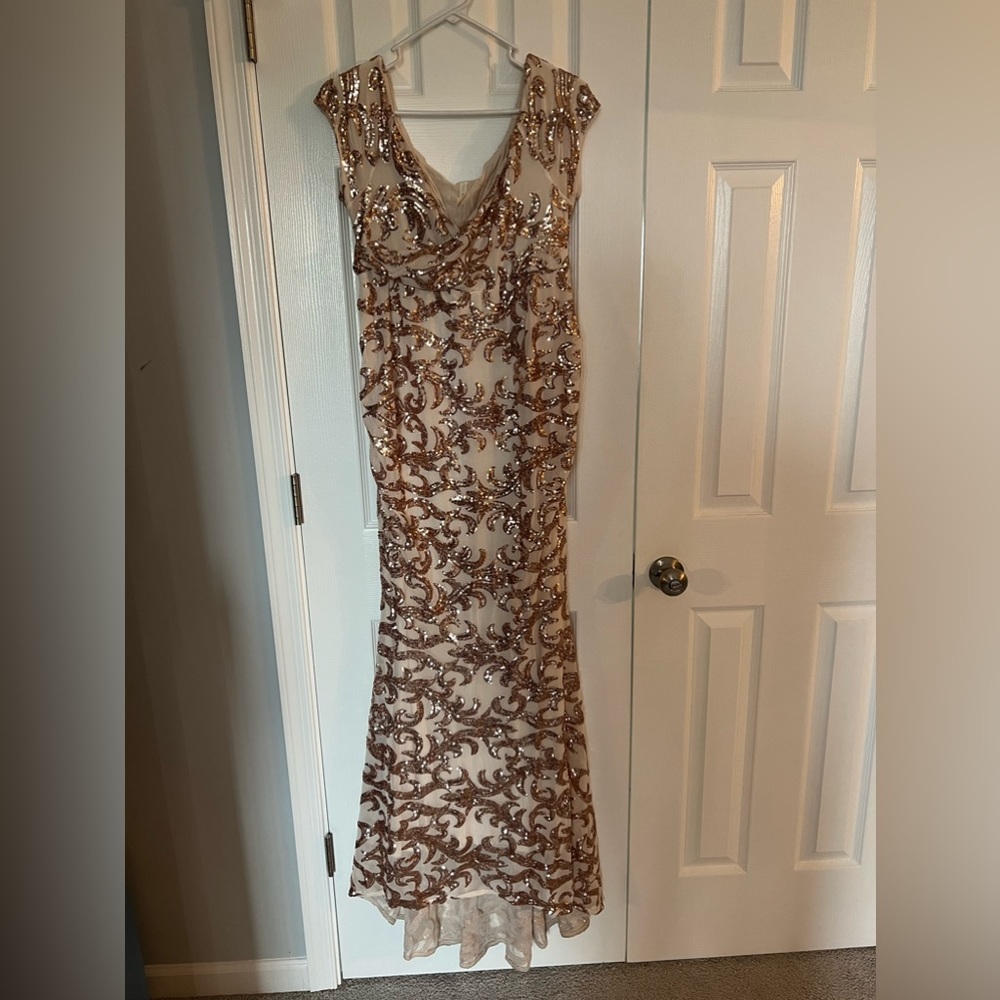 PinkBlush Maternity Rose Gold Sequin Gown!